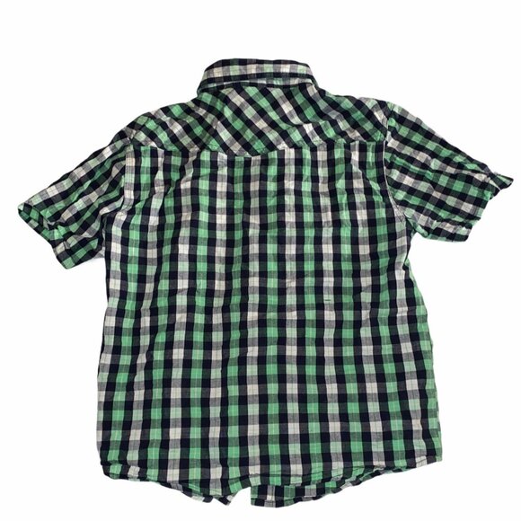 Fubu The Collection Boys Green Checkered Button Up Shirt Size 10 Cotton Casual - Picture 2 of 4